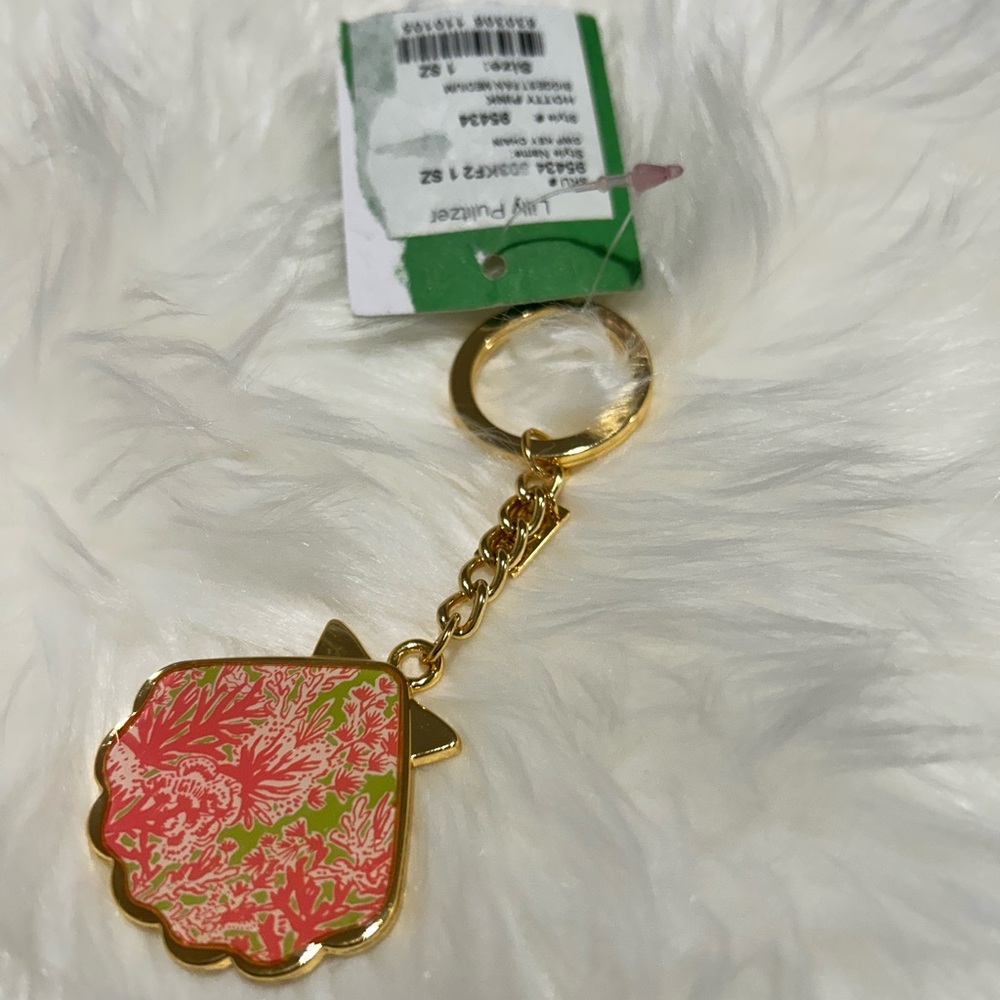 Lilly Pulitzer Shell Yeah Seashell Shaped Keychain Hotty Pink Biggest Fan Print - Picture 5 of 8